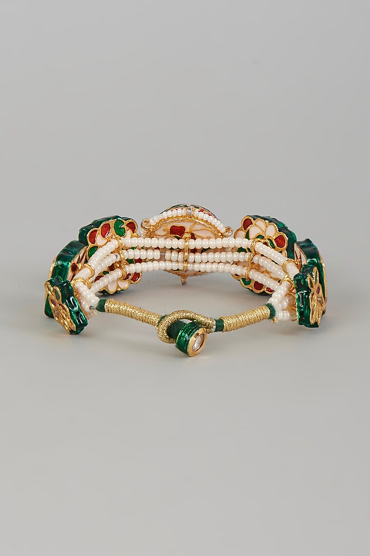 Gold Plated Multi-Coloured Stone & Kundan Polki Bracelet by Just Shraddha at Pernia's Pop Up Shop