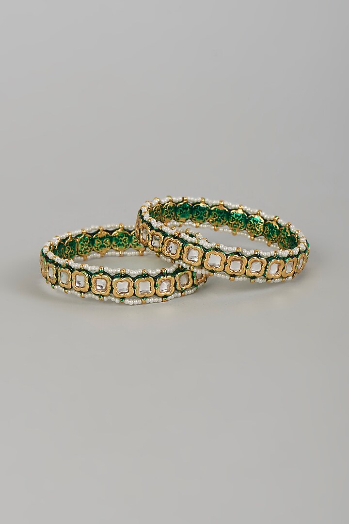 Gold Plated Kundan Polki Bangles (Set of 2) by Just Shraddha at Pernia's Pop Up Shop