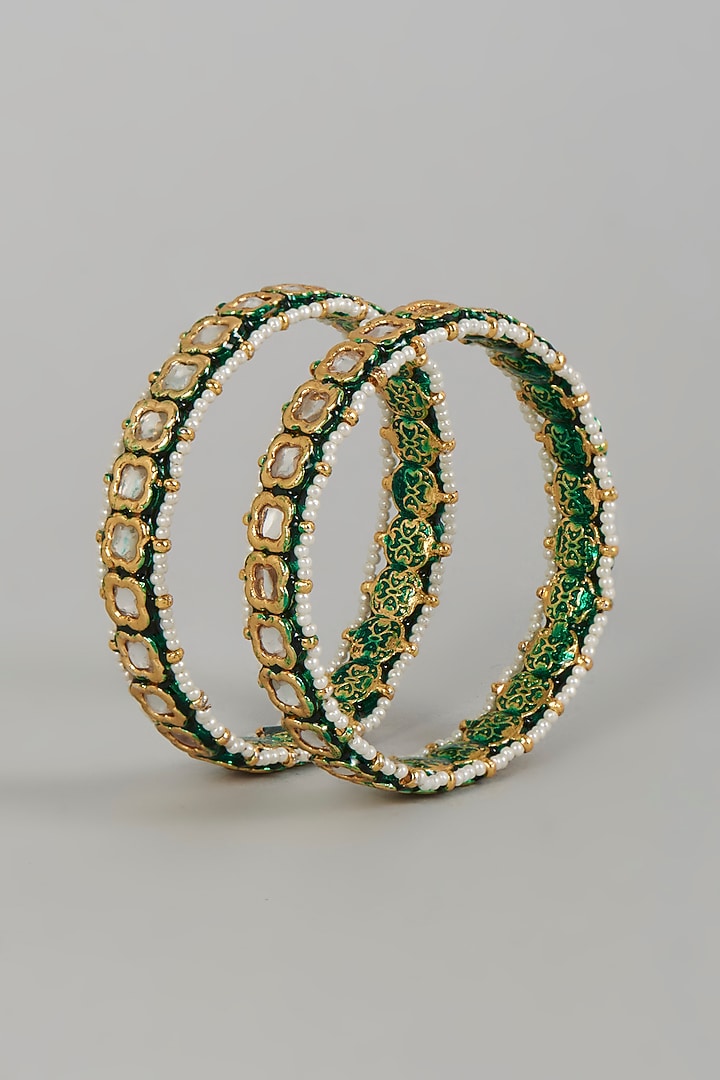 Gold Plated Kundan Polki Bangles (Set of 2) by Just Shraddha at Pernia's Pop Up Shop