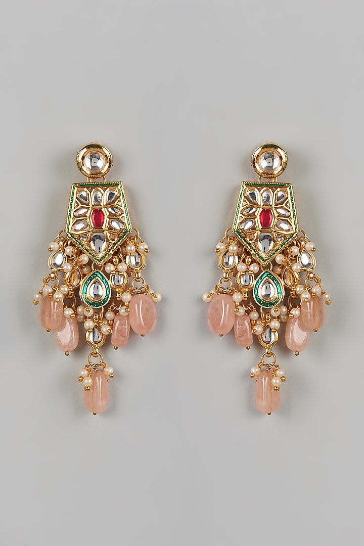 Gold Plated Kundan Polki & Beaded Dangler Earrings by Just Shraddha at Pernia's Pop Up Shop