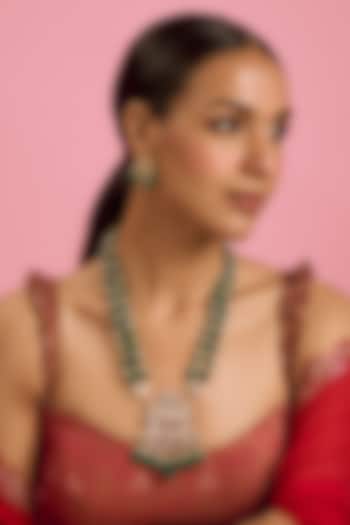 Gold Plated Kundan Polki & Beaded Pendant Necklace Set by Just Shraddha