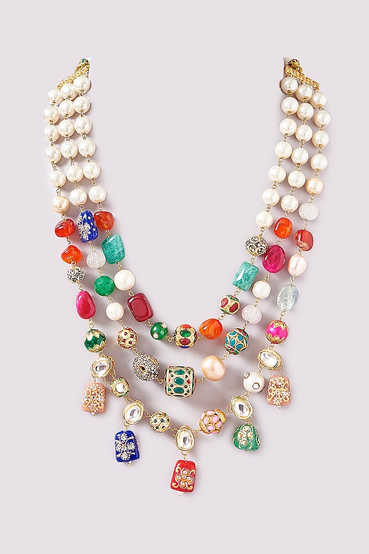 Gold Plated Kundan Polki Layered Necklace by Just Shraddha at Pernia's Pop Up Shop