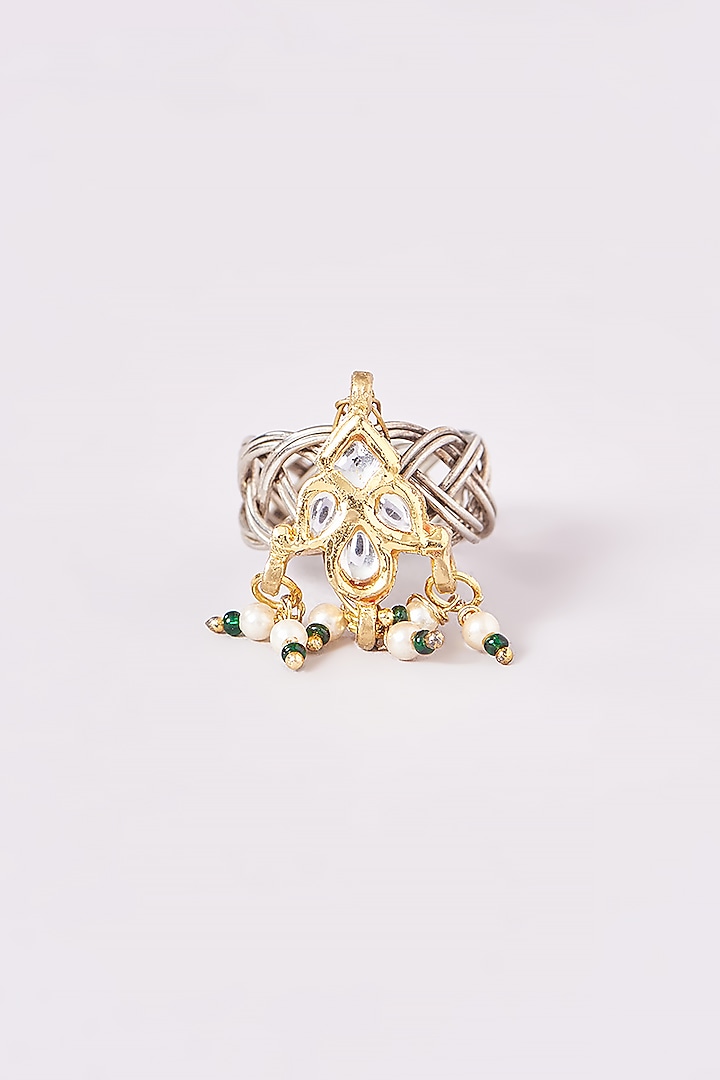 Two-Tone Plated Kundan Polki Ring by Just Shraddha at Pernia's Pop Up Shop