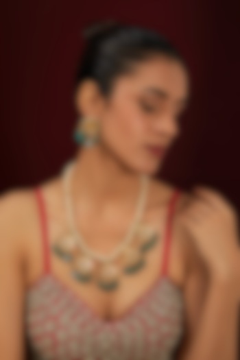 Gold Plated Kundan Polki & Beaded Long Necklace Set by Just Shraddha at Pernia's Pop Up Shop