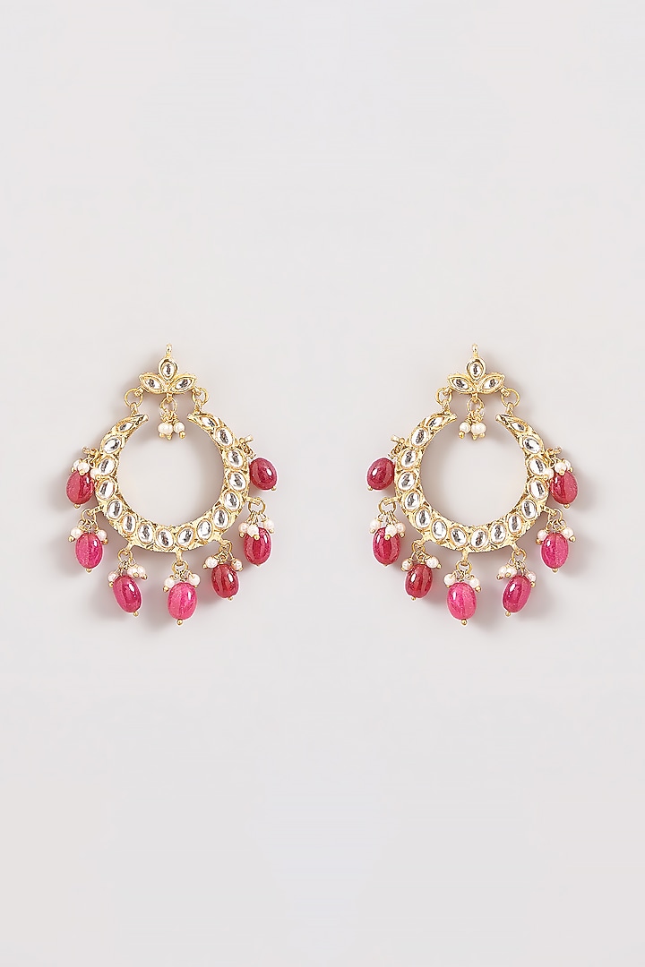 Gold Plated Kundan Polki Chandbali Earrings by Just Shraddha at Pernia's Pop Up Shop