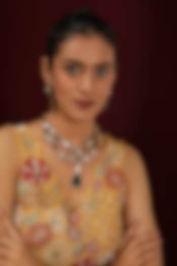 Gold Plated Emerald & White Stone Tiered Necklace Set by Just Shraddha at Pernia's Pop Up Shop