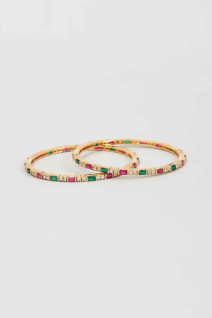 Gold Plated Red & Green Stone Bangles (Set of 2) by Just Shraddha at Pernia's Pop Up Shop