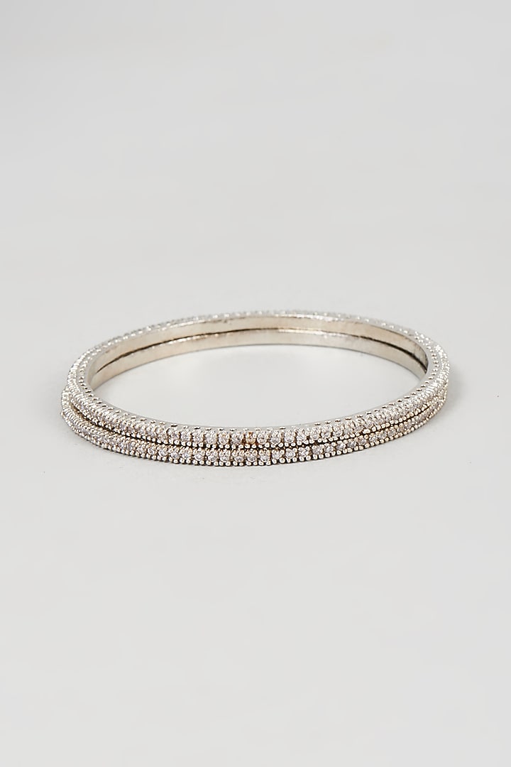 White Rhodium Finish Diamond Bangles (Set of 2) by Just Shraddha at Pernia's Pop Up Shop