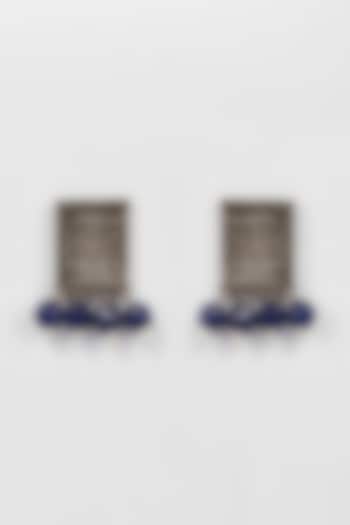 Black Rhodium Finish Blue Beaded Dangler Earrings by Just Shraddha at Pernia's Pop Up Shop