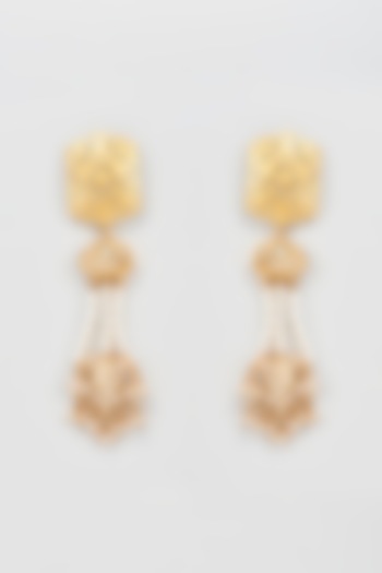 Gold Plated Peacock Motif Pearl Dangler Earrings by Just Shraddha