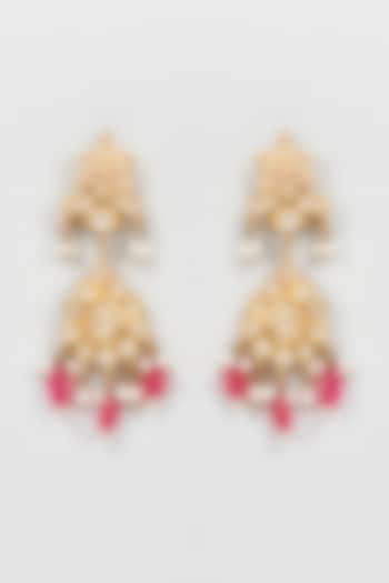 Gold Plated Kundan & Ruby Dangler Earrings by Just Shraddha