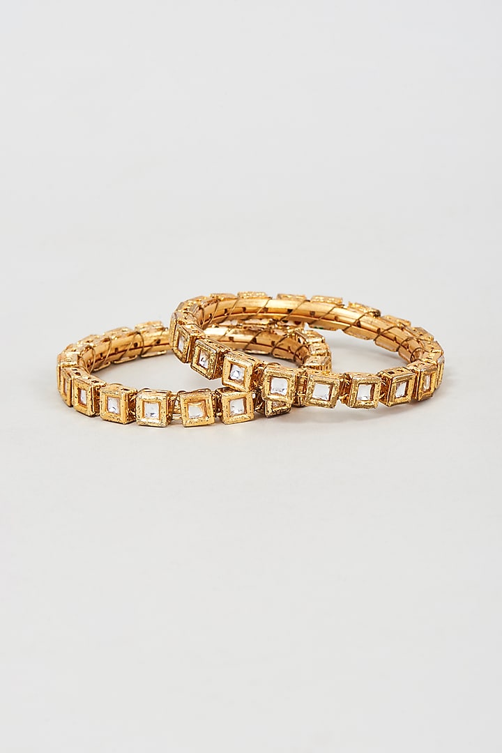 Gold Plated Kundan Polki Bangles (Set Of 2) by Just Shraddha at Pernia's Pop Up Shop
