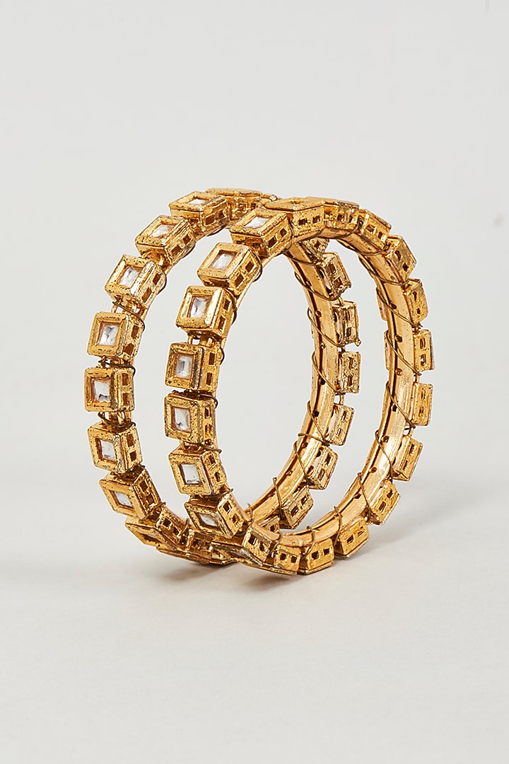 Gold Plated Kundan Polki Bangles (Set Of 2) by Just Shraddha at Pernia's Pop Up Shop