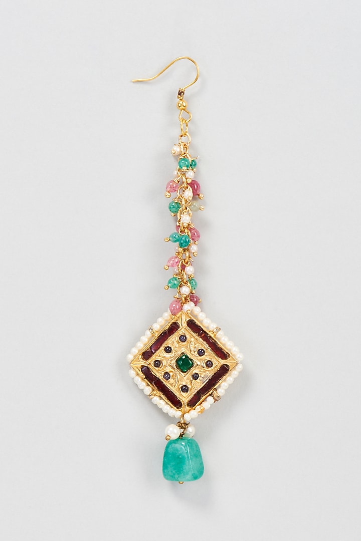 Gold Plated Kundan Polki Maang Tikka by Just Shraddha at Pernia's Pop Up Shop