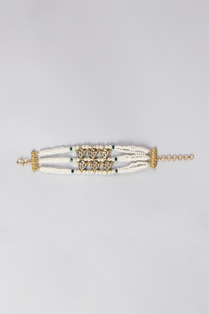 Gold Plated Kundan & Pearls Bracelet by Just Shraddha at Pernia's Pop Up Shop