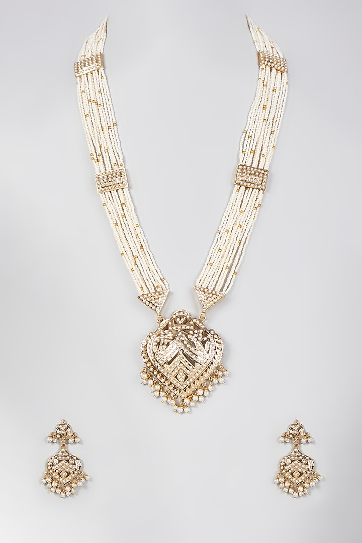 Gold Plated Pearls Long Necklace Set Design by Just Shraddha at Pernia ...