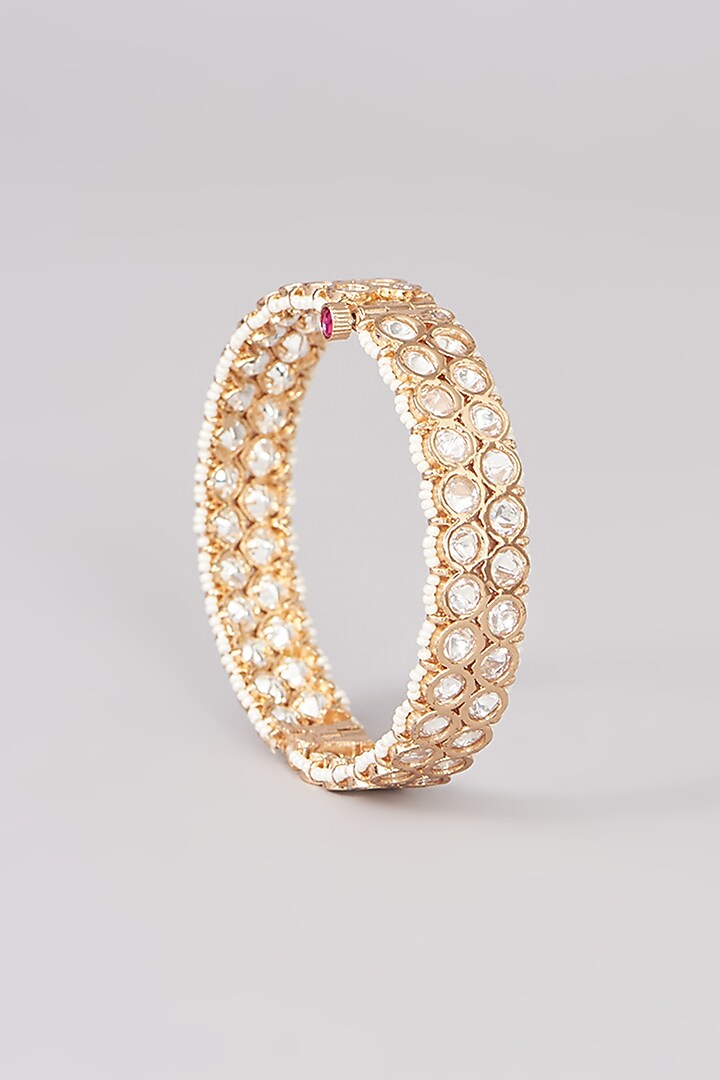 Gold Plated Kundan Polki & Pearl Bangles (Set of 2) by Just Shraddha at Pernia's Pop Up Shop