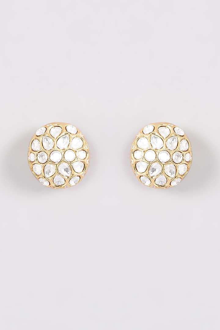 Gold Plated Kundan Polki Stud Earrings by Just Shraddha at Pernia's Pop Up Shop
