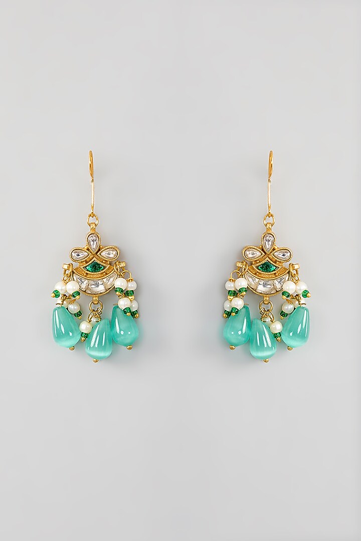 Gold Finish Kundan Polki & Beaded Dangler Earrings by Just Shraddha at Pernia's Pop Up Shop