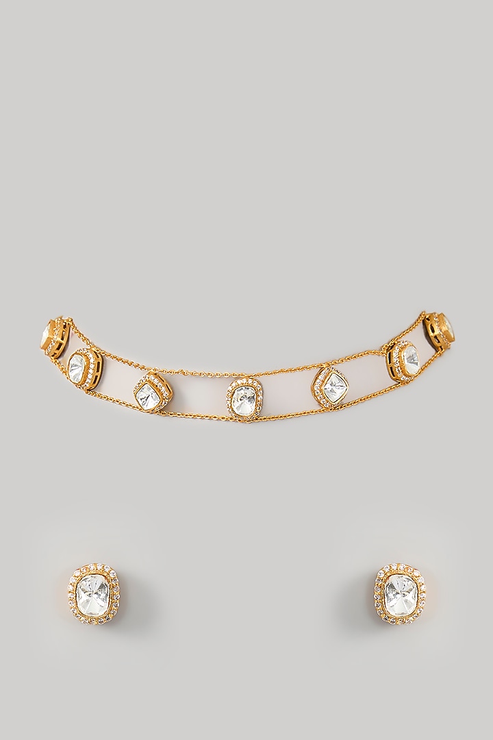 Gold Finish Kundan Polki Choker Necklace Set by Just Shraddha at Pernia's Pop Up Shop