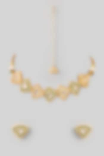 Gold Finish Kundan Polki Choker Necklace Set by Just Shraddha at Pernia's Pop Up Shop