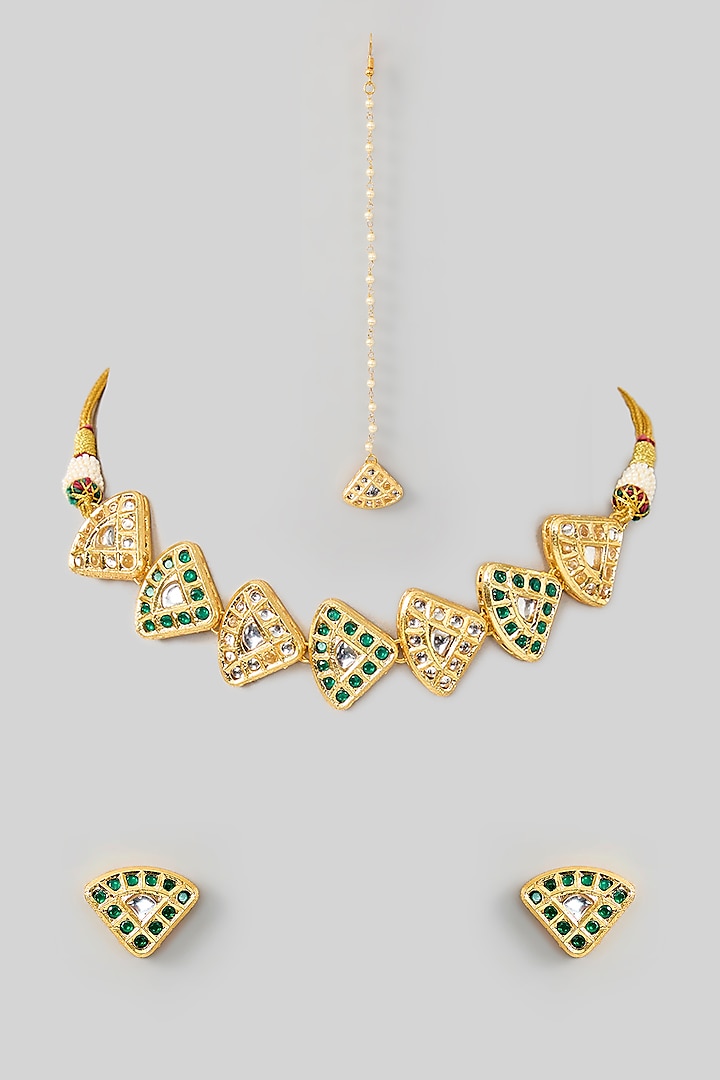 Gold Finish Kundan Polki Choker Necklace Set by Just Shraddha at Pernia's Pop Up Shop