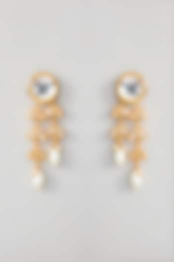 Gold Finish Kundan Polki & Pearl Dangler Earrings by Just Shraddha at Pernia's Pop Up Shop