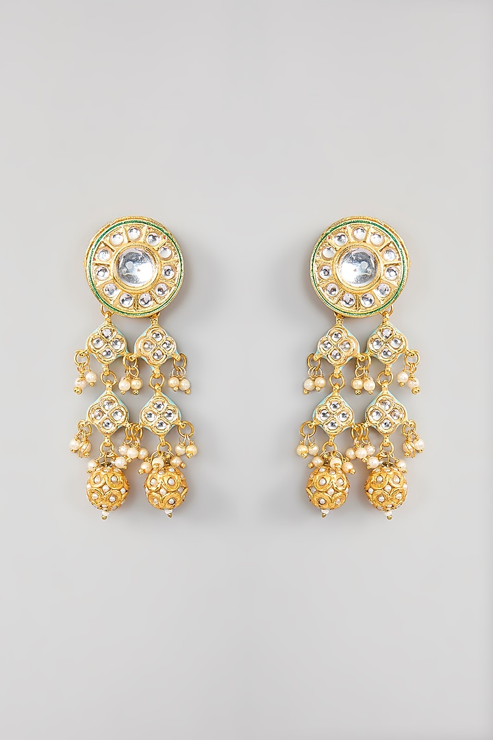 Gold Finish Kundan Polki & Beaded Dangler Earrings by Just Shraddha at Pernia's Pop Up Shop