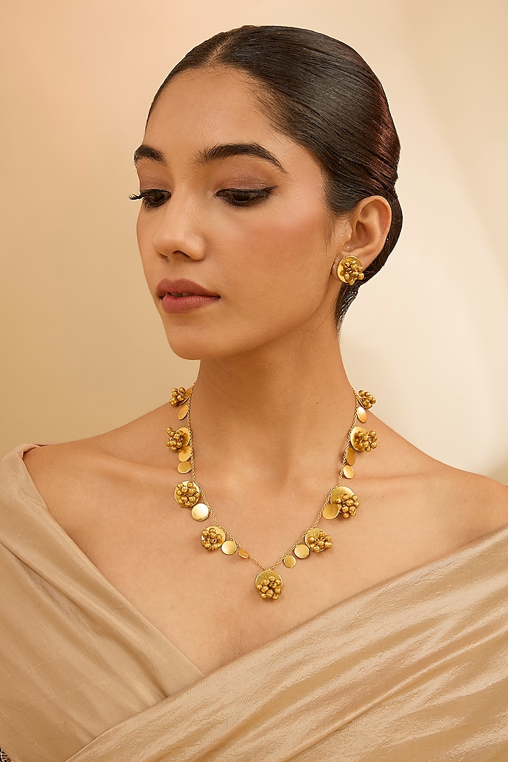 Gold Finish Necklace Set by Just Shraddha at Pernia's Pop Up Shop