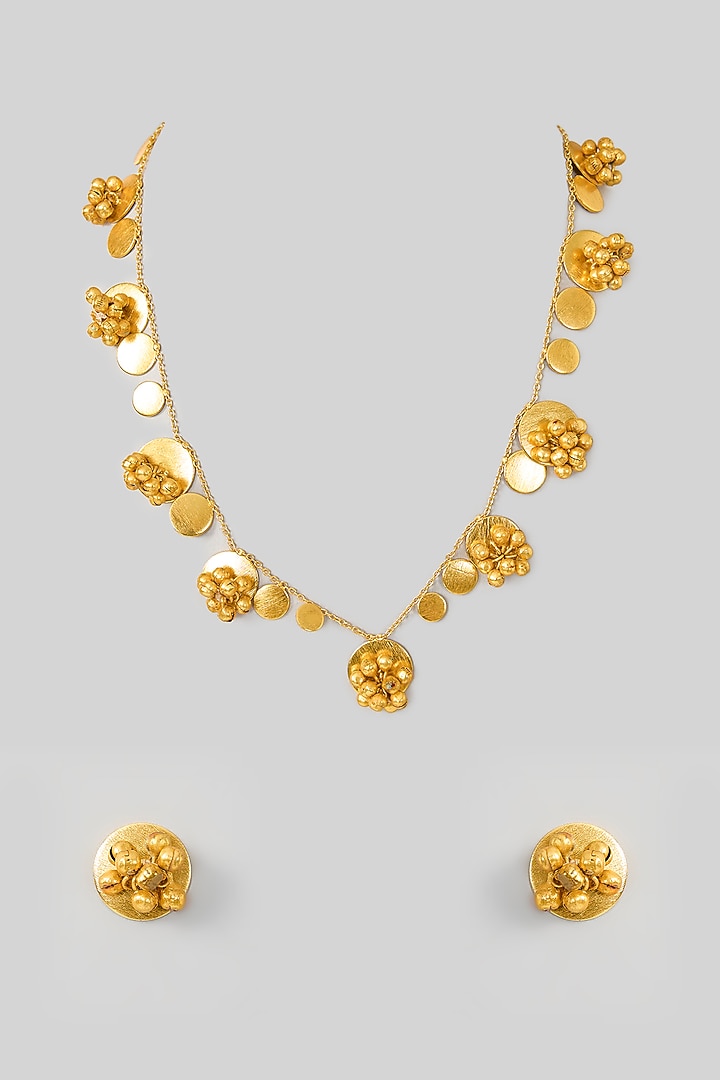 Gold Finish Necklace Set by Just Shraddha at Pernia's Pop Up Shop