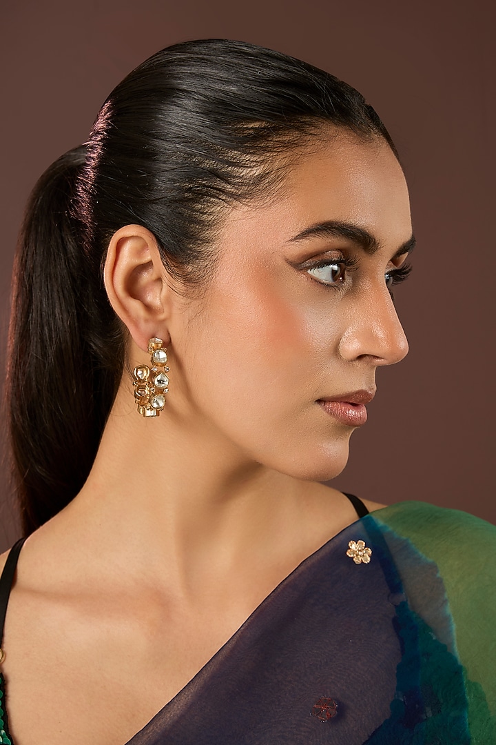 Gold Plated Kundan Polki Hoop Earrings by Just Shraddha at Pernia's Pop Up Shop