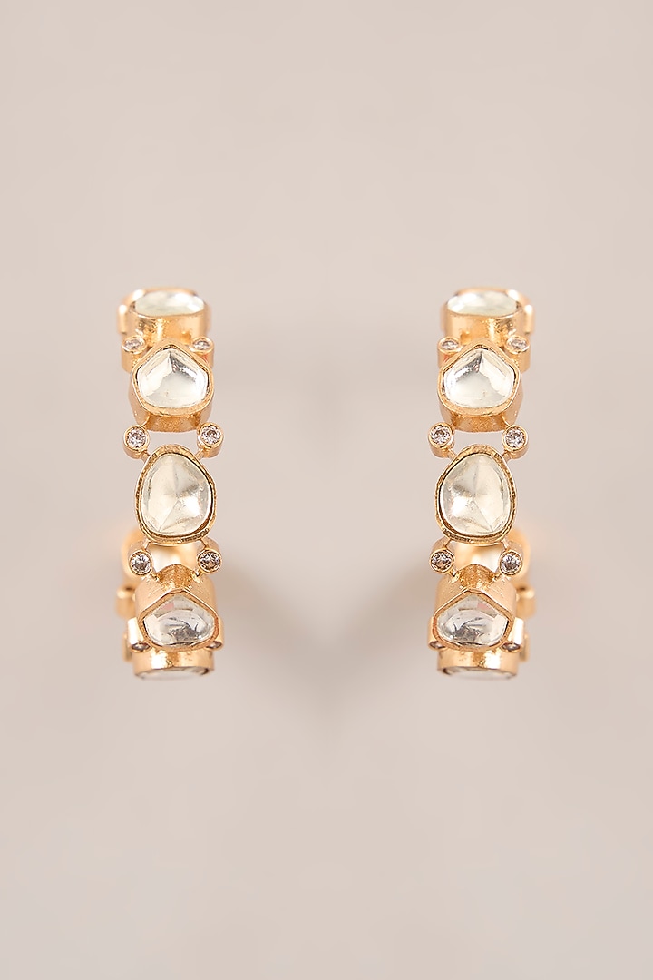 Gold Plated Kundan Polki Hoop Earrings by Just Shraddha at Pernia's Pop Up Shop