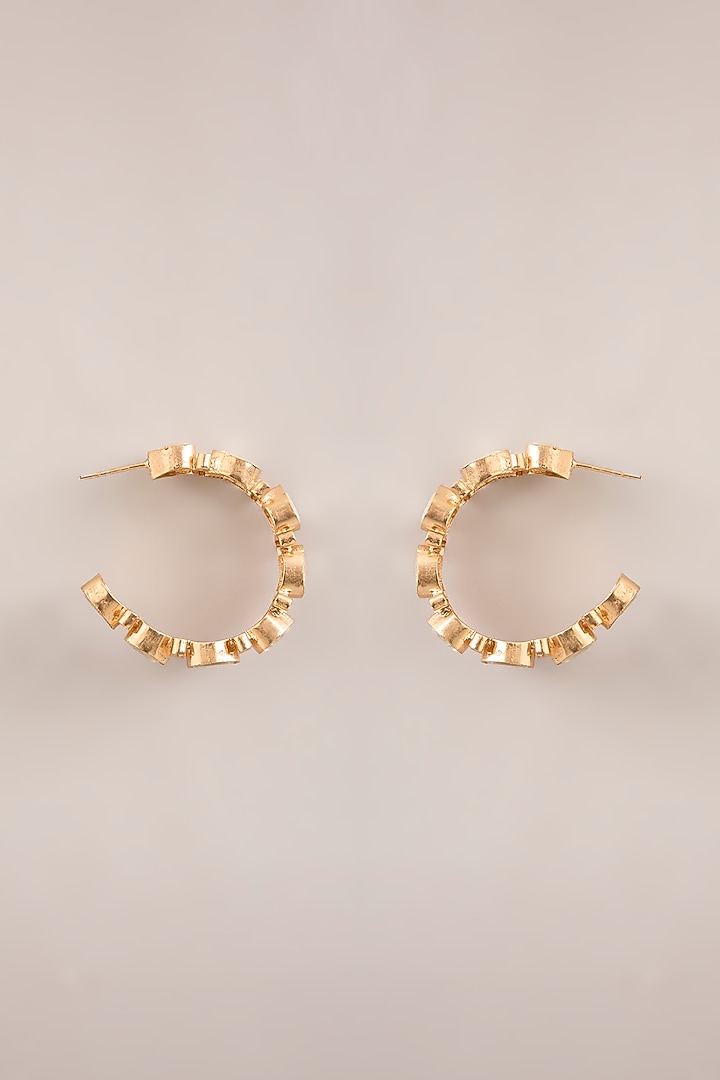Gold Plated Kundan Polki Hoop Earrings by Just Shraddha at Pernia's Pop Up Shop