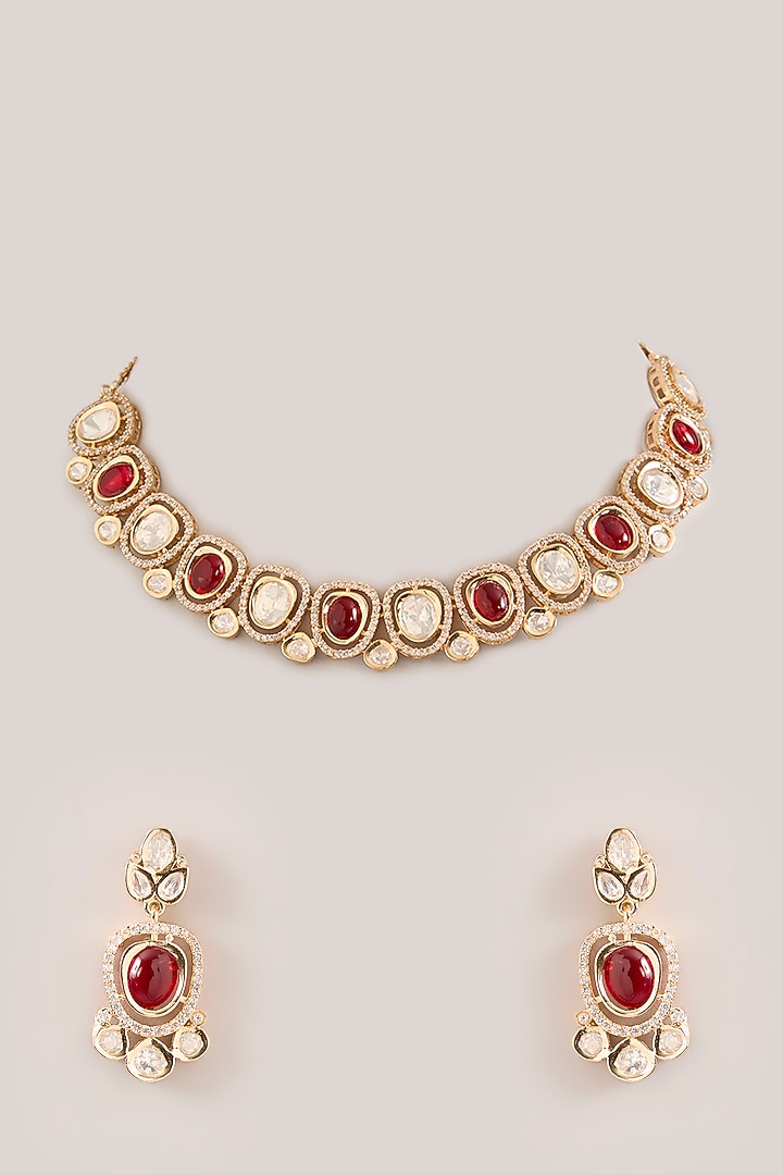 Gold Plated Multi-Colored Kundan Polki Necklace Set by Just Shraddha at Pernia's Pop Up Shop