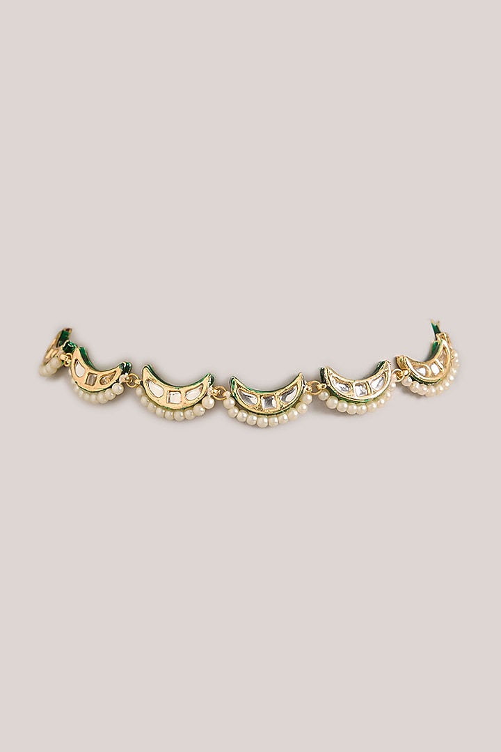 Gold Plated Pearl & Green Meenakari Choker Necklace by Just Shraddha at Pernia's Pop Up Shop