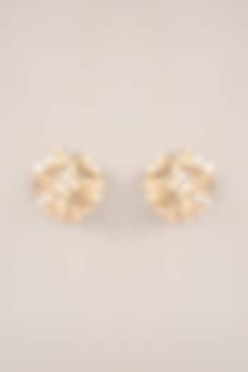 Gold Finish Floral Stud Earrings by Just Shraddha at Pernia's Pop Up Shop