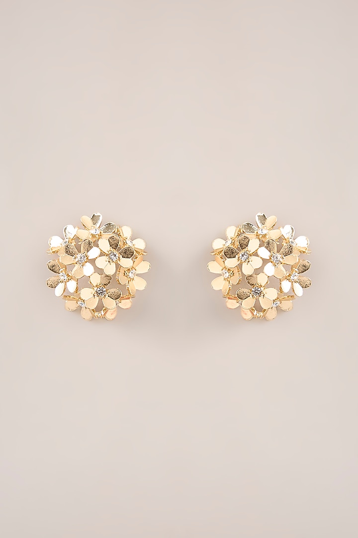 Gold Finish Floral Stud Earrings by Just Shraddha at Pernia's Pop Up Shop