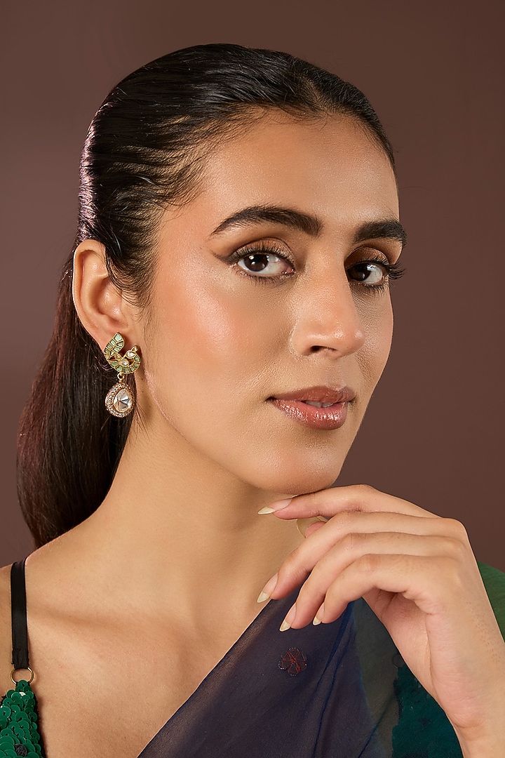 Gold Plated Multi-Colored Kundan Polki Dangler Earrings by Just Shraddha at Pernia's Pop Up Shop