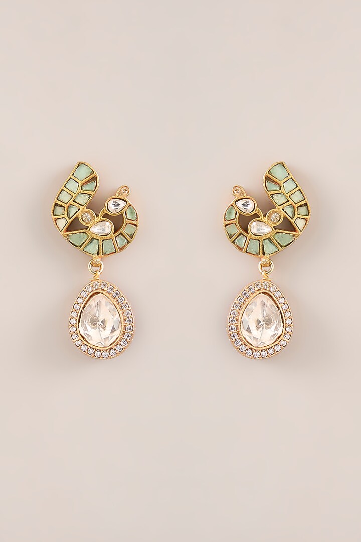 Gold Plated Multi-Colored Kundan Polki Dangler Earrings by Just Shraddha at Pernia's Pop Up Shop