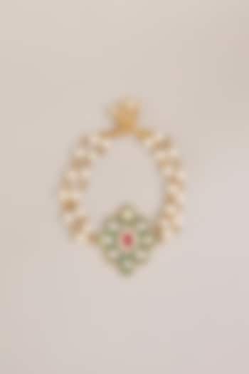 Gold Plated Multi-Colored Kundan Polki & Pearl Bracelet by Just Shraddha at Pernia's Pop Up Shop
