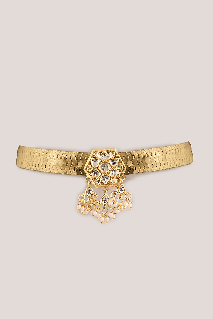 Gold Plated Kundan Polki Hasli Choker Necklace by Just Shraddha at Pernia's Pop Up Shop