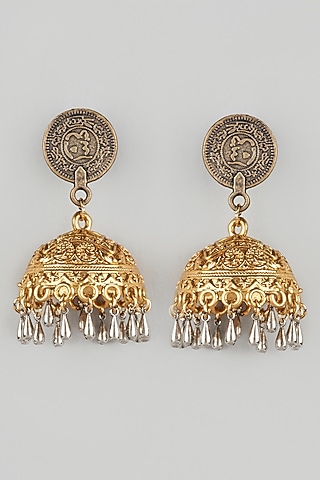 Two Tone Finish Oxidised Jhumka Earrings by Just Shraddha