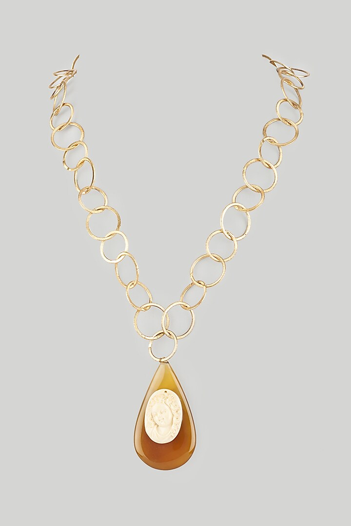 Gold Plated Yellow Stone Chain Necklace by Just Shraddha