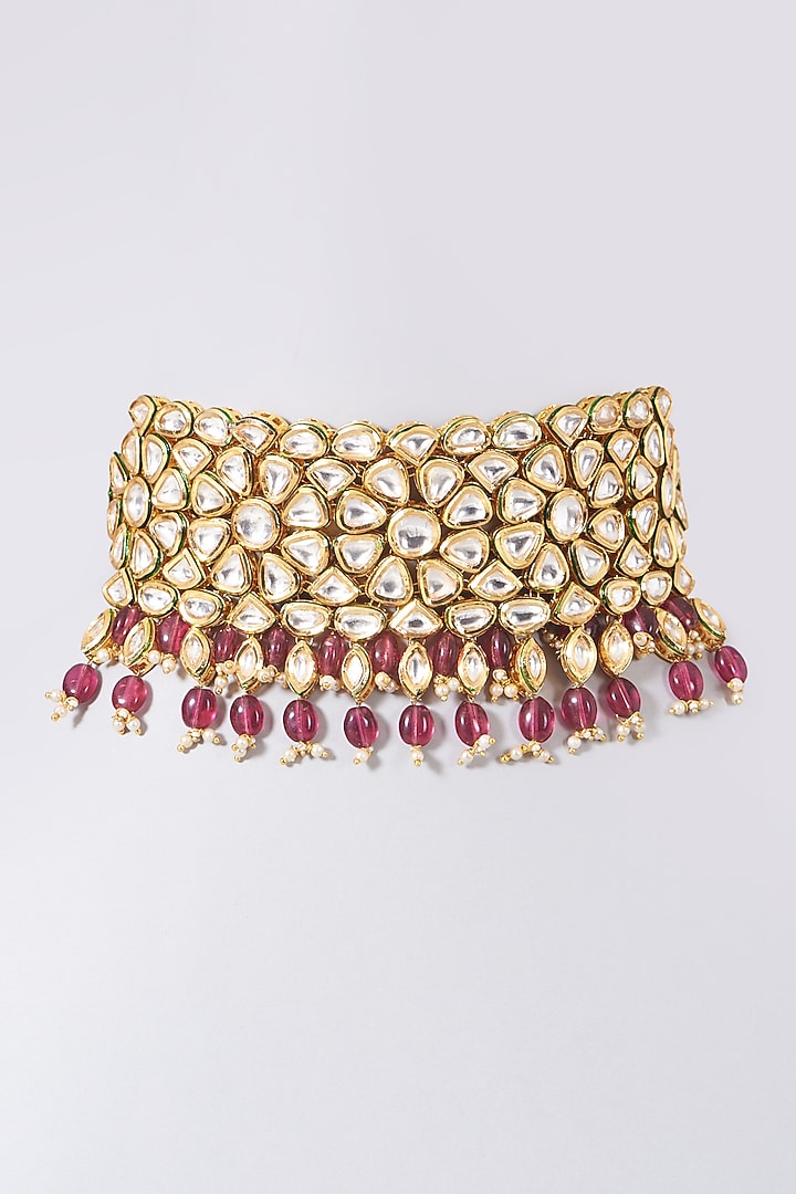 Gold Plated Red Rhodolite Beaded Choker Necklace by Just Shraddha at Pernia's Pop Up Shop