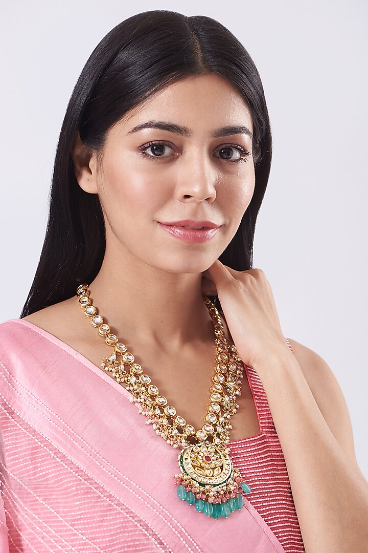 Gold Plated Kundan Polki Long Necklace by Just Shraddha at Pernia's Pop Up Shop