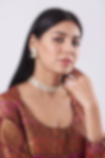 Gold Plated White Stone Choker Necklace Set by Just Shraddha at Pernia's Pop Up Shop