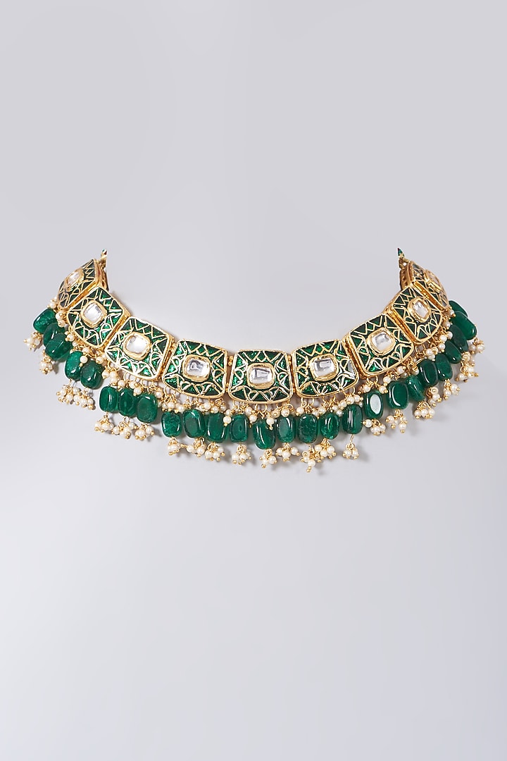 Gold Plated Green Enameled Choker Necklace by Just Shraddha at Pernia's Pop Up Shop