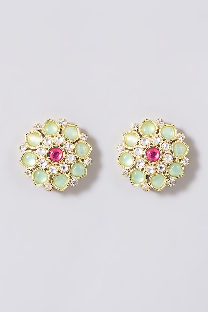 Gold Plated Blush Pink Stone Round Stud Earrings by Just Shraddha at Pernia's Pop Up Shop