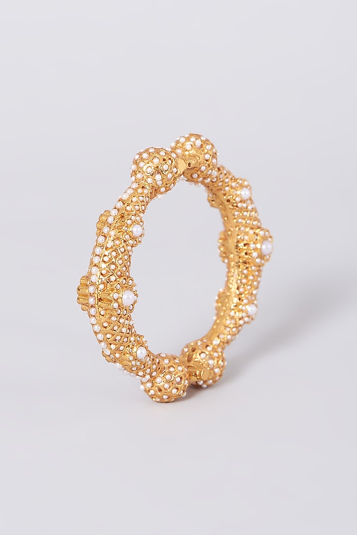 Gold Plated Pearl Bangle by Just Shraddha at Pernia's Pop Up Shop