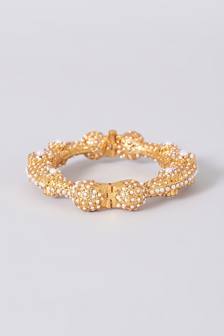 Gold Plated Pearl Bangle by Just Shraddha at Pernia's Pop Up Shop